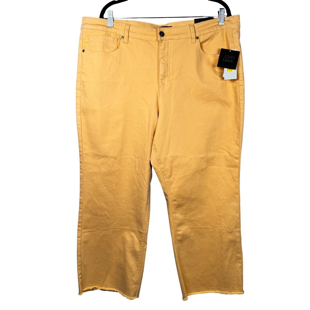 JOHN MARK Happy Days 'Maize'‎ Gold Ankle Raw Hem Straight Leg Pants Sz 20W NWT - Picture 2 of 13